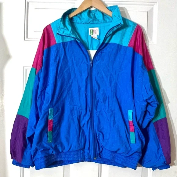 Bold Spirit Vintage 90s Colorblock Windbreaker Jacket Blue Magenta Retro L - Picture 11 of 11